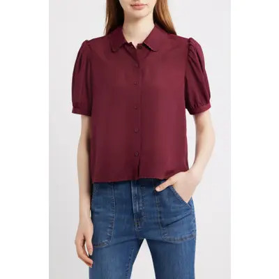 FRAME The Prim Short Sleeve Top in Burgundy at Nordstrom, Size Large | Nordstrom