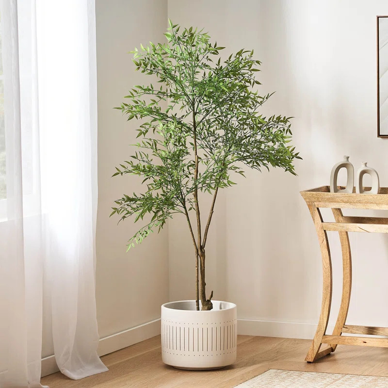 Artificial Nandina Tree in Pot, Faux Nandina Leaf Bonsai, Fake Potted Tree | Wayfair North America