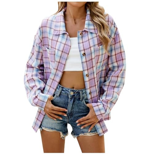 Flannel Shirt Women Flannel Plaid Shirts for Women Oversized Button Down Lapel Blouse Tops Long Sleeve Loose Casual Jackets with Pockets Womens Flannel | Amazon (US)