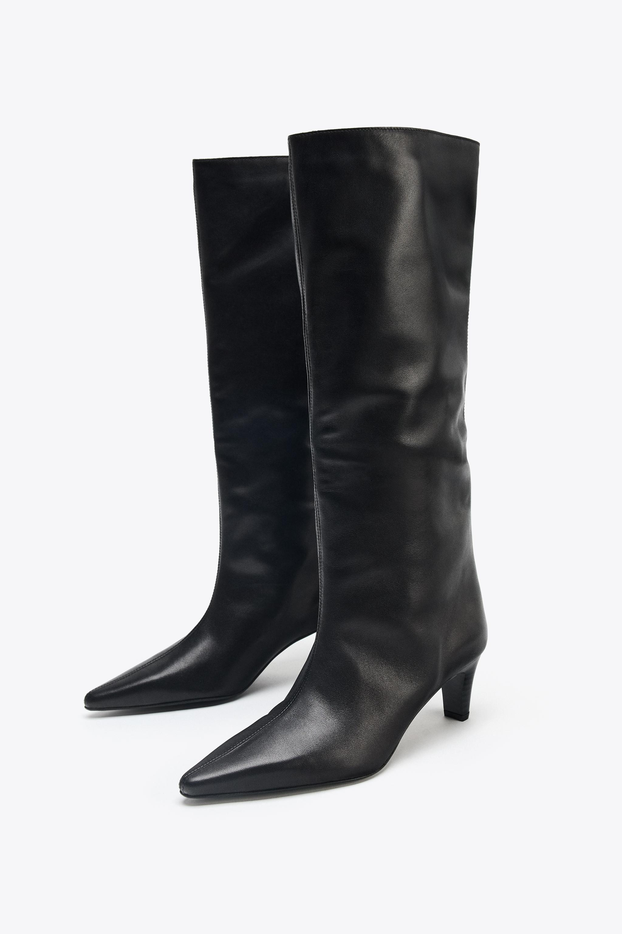 LEATHER KITTEN HEEL BOOTS | Zara US