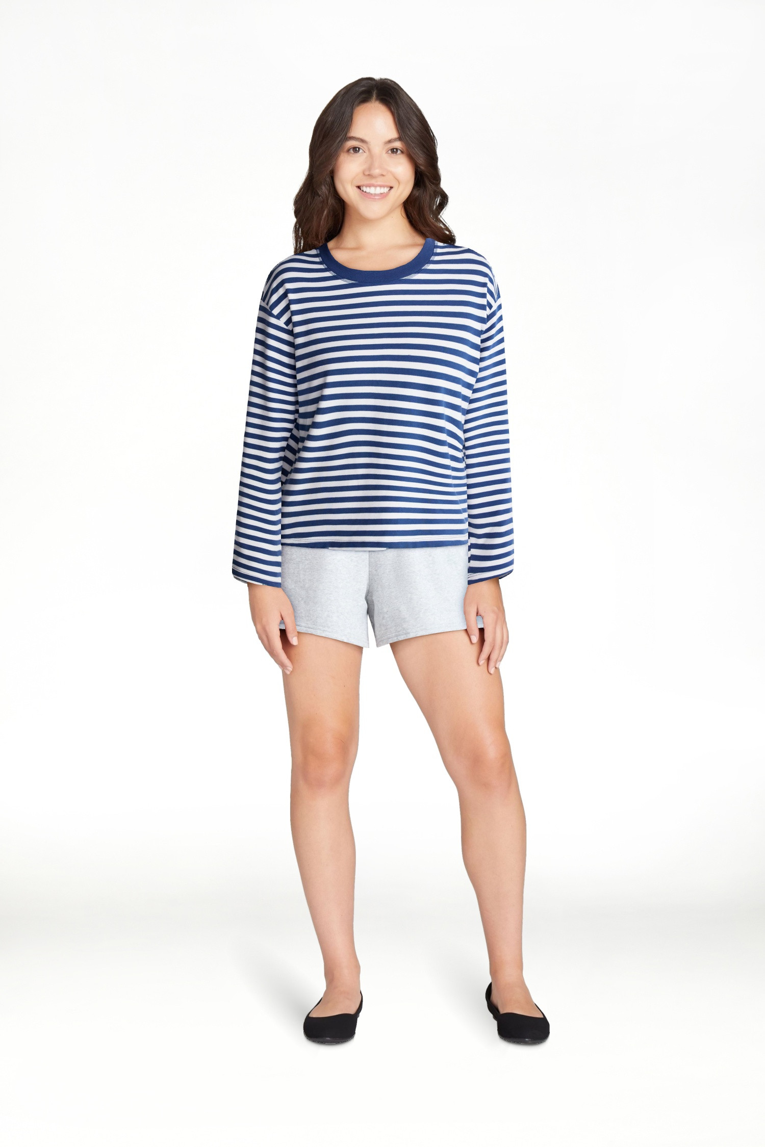 No Boundaries Oversize LS Stripe Tee, Women’s Sizes XXS-XXL | Walmart (US)