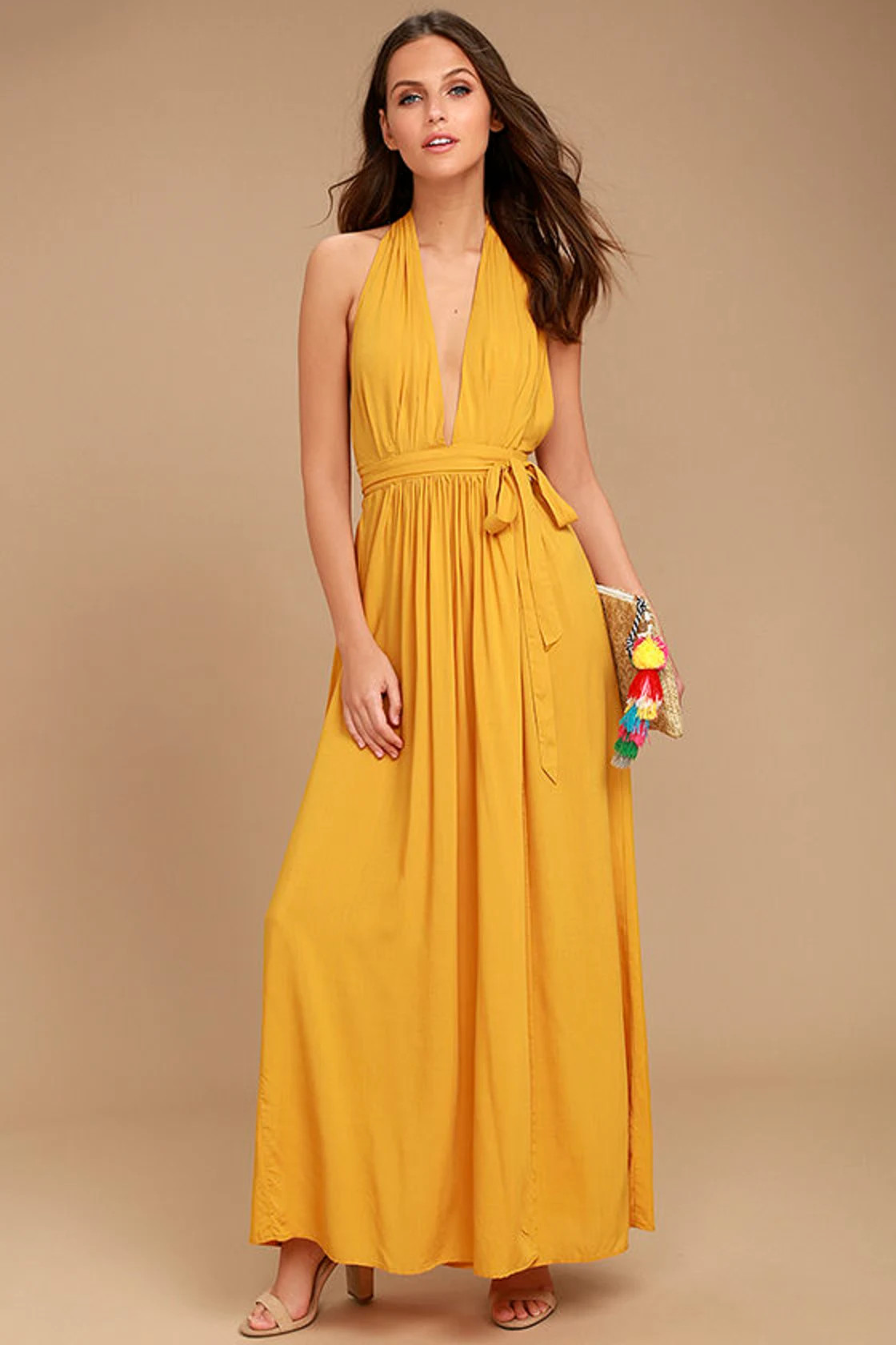 Magical Movement Mustard Yellow Wrap Maxi Dress | Lulus (US)