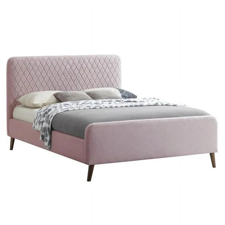 Better Home Products Roza Velvet Upholstered Queen Bed with Headboard Light Pink | Walmart (US)
