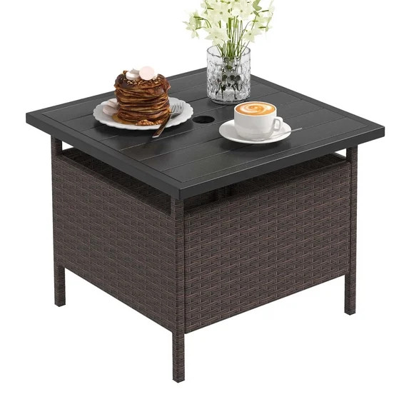 Gymax 22'' Patio Rattan Square Side End Table Garden Bistro Umbrella Stand Table W/Hole | Walmart (US)