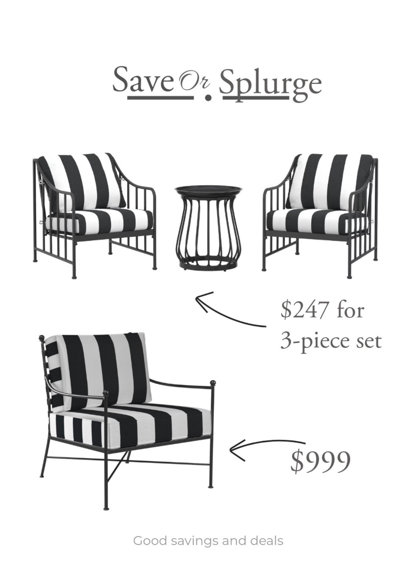 Save or splurge on outdoor chairs. The 3-piece set from Walmart comes with two chairs and an accent table for only $247. Outdoor furniture.

#LTKHome #LTKSeasonal