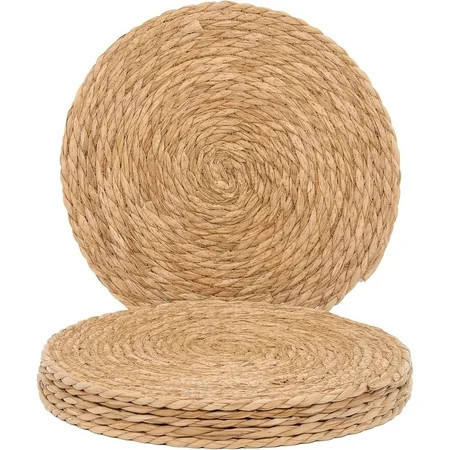 Set of 6 Round Woven Placemats, 12" Natural Water Hyacinth Boho Table Mats, Rustic Rattan for Dining, Wicker Place Mats for Home & Weddings | Walmart (US)