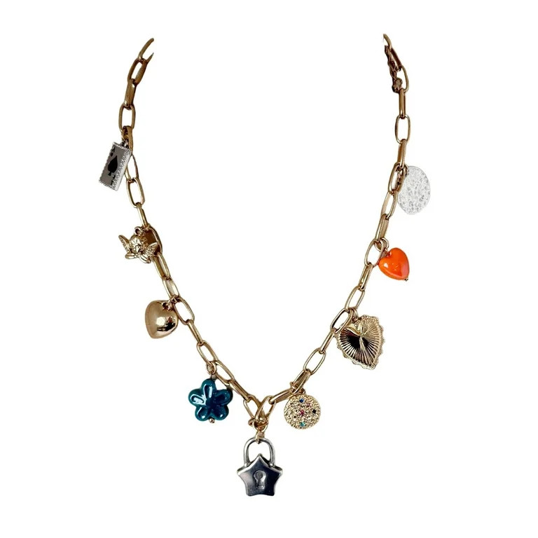 No Boundaries Two Layer Multi Charm Necklace Gold Plated for Female Adults and Teens | Walmart (US)