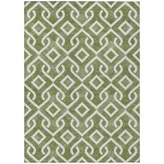 Olive Green, Ivory 5 ft. x 8 ft. Woven Geometric Polyester Rectangle Indoor/Outdoor Area Rug | The Home Depot