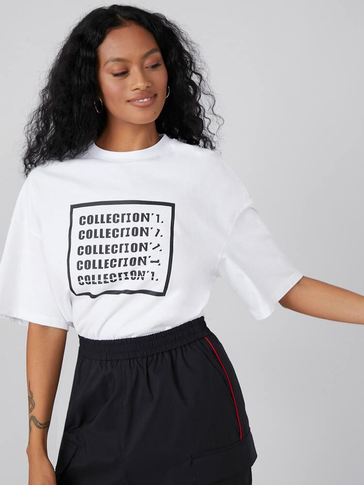 MOTF PREMIUM Camiseta con letra amplia de 100% algodón | SHEIN