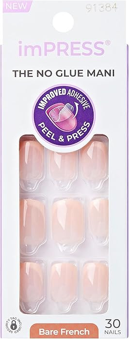 Amazon.com: Kiss Impress No Glue Mani Press On Nails, French, 'Heroic', Light Neutral + White Tip... | Amazon (US)