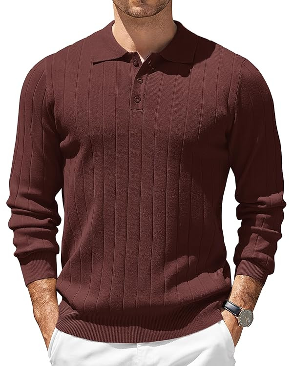 COOFANDY Mens Knit Polo Sweater Long Sleeve Polos Lightweight Casual Dress Pullover Sweaters | Amazon (US)