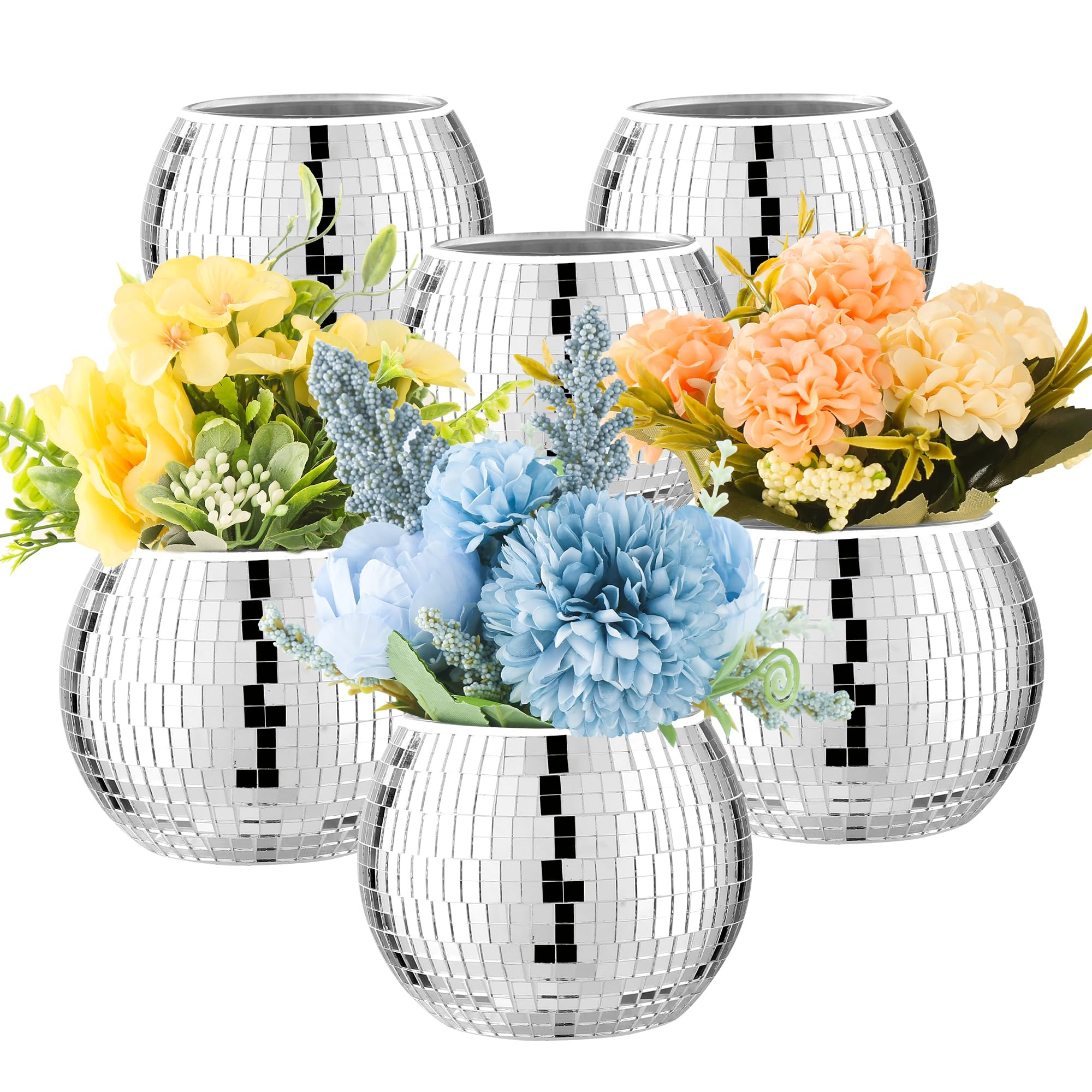 6 Pcs Disco Ball Vase Disco Ball Planter for Centerpieces Disco Ball Decor Flower Vase with Silve... | Amazon (US)