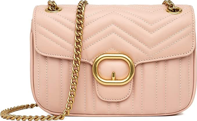 Women Genuine Leather Shoulder Bag Ladies Fashion Clutch Purses Quilted Crossbody Bags With Chain... | Amazon (US)