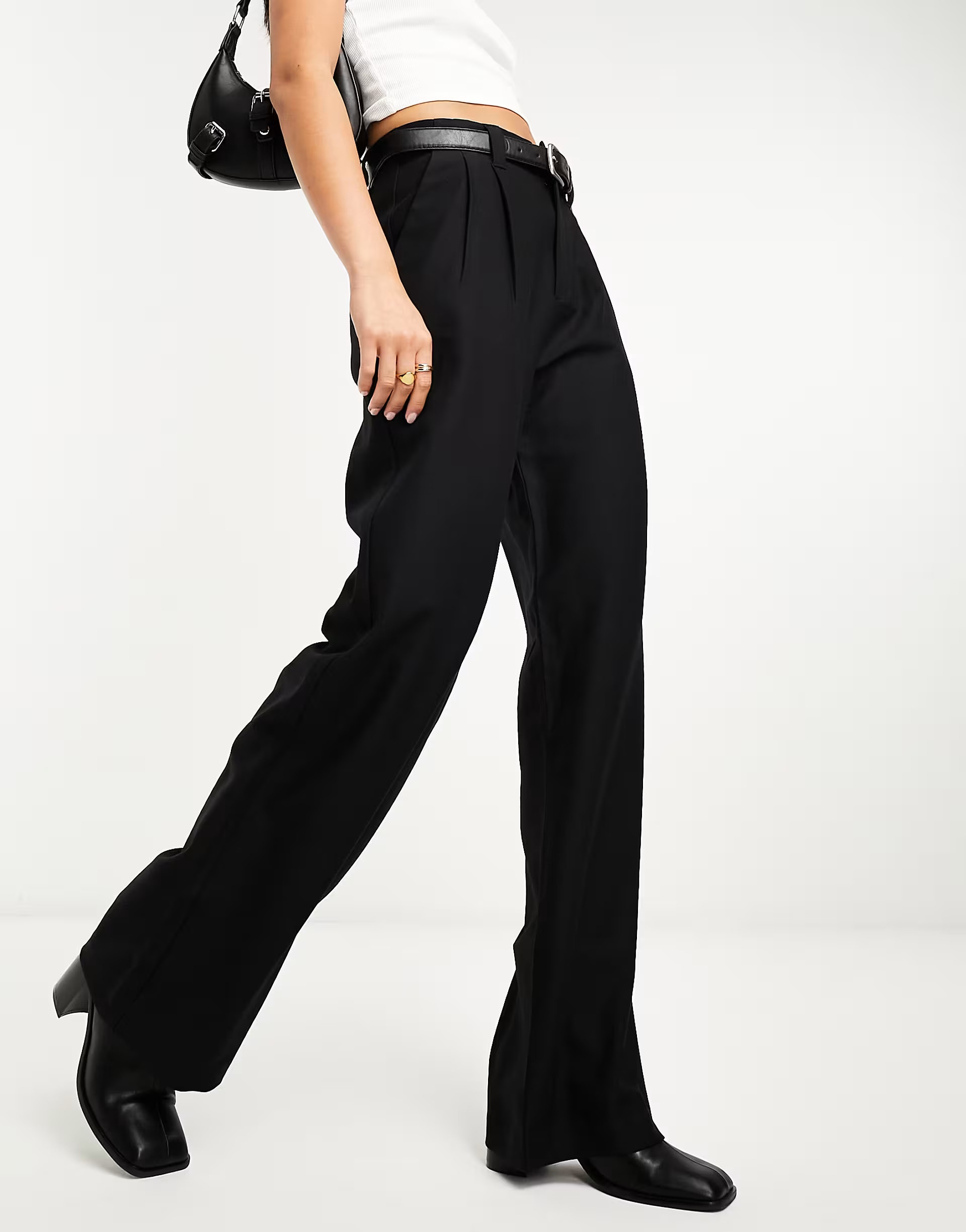 Stradivarius tailored belted trouser in black | ASOS (Global)