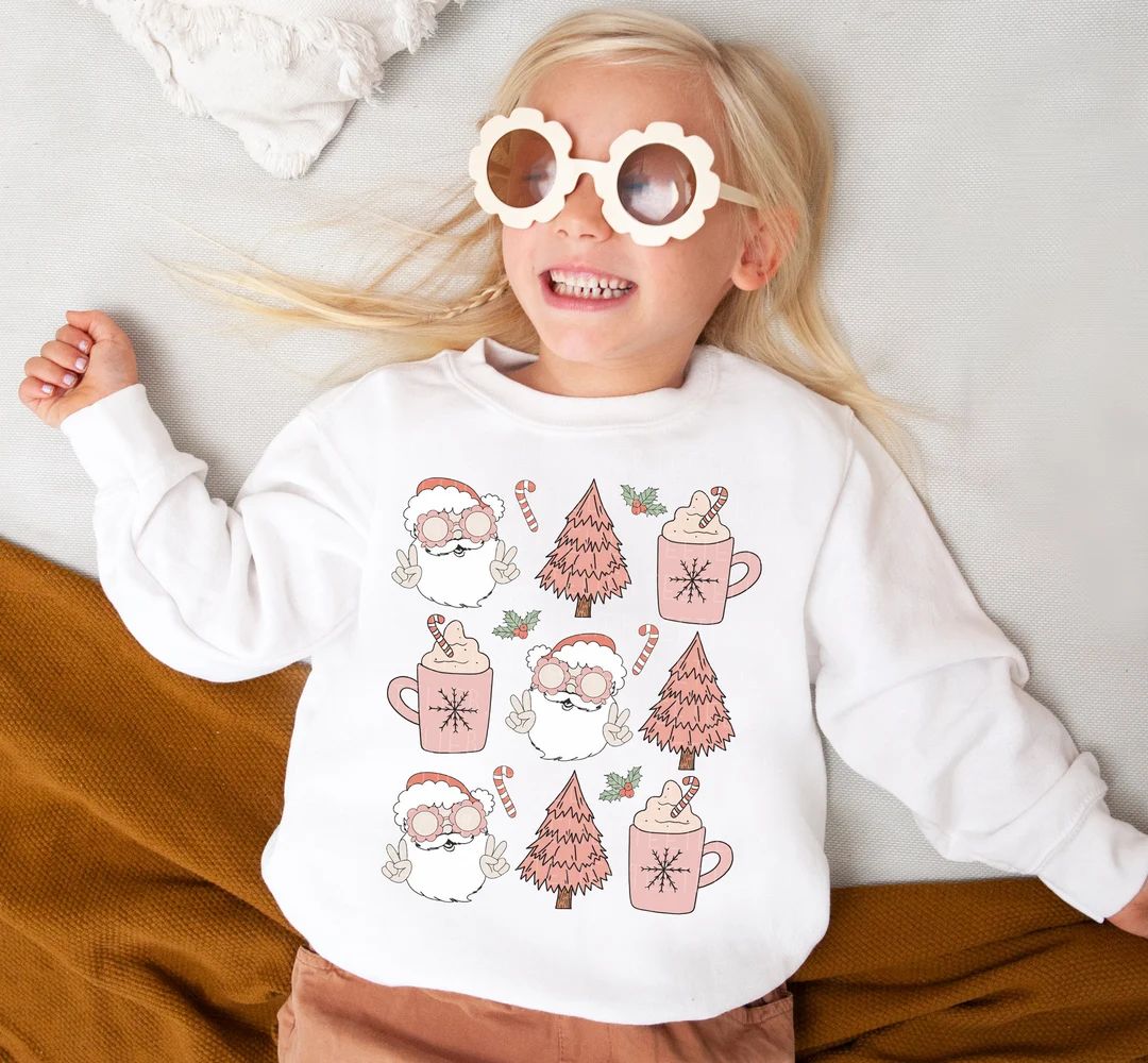 Christmas Sweatshirt for Kids Holiday Groovy Santa Doodles - Etsy | Etsy (US)