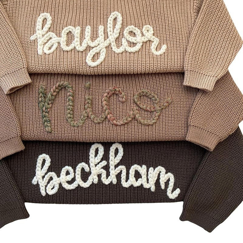 Personalized Baby Name Sweater Hand Embroidered Knit Name Sweater for Kids Custom Knit Infant Jum... | Amazon (US)