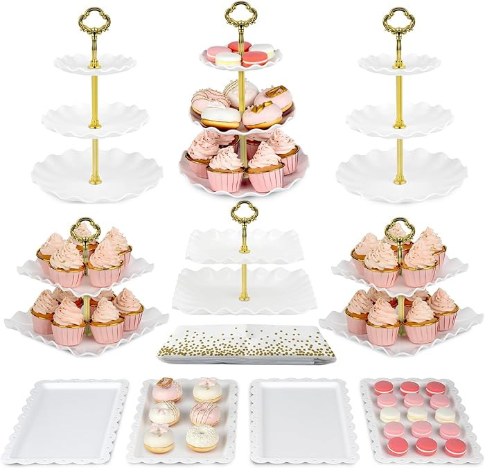 Pack of 11 NWK Cake Stand Set, with 3 x Two-Tier and 3 x Three-Tier Cupcake Stands, 4 x Appetizer... | Amazon (US)