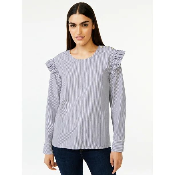 Free Assembly Women's Button Shoulder Blouse with Long Sleeves - Walmart.com | Walmart (US)