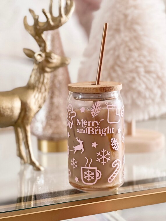Holiday Doodles Glass Can | Iced Coffee Cup | Soda Glass | Holiday Cup | Etsy (US)