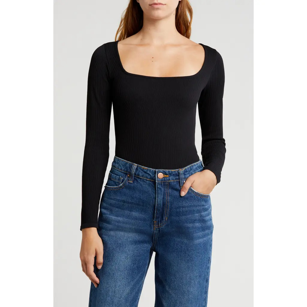 Abound Square Neck Long Sleeve Bodysuit in Black at Nordstrom Rack, Size Large/x-Large | Nordstrom Rack