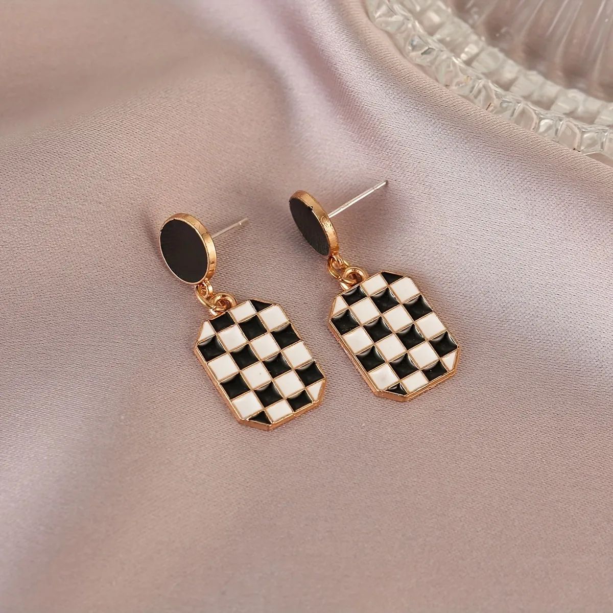 Black And White Checkered Stud Earrings Womens New Retro Style Niche Temperament Premium Sense Ch... | Temu Affiliate Program