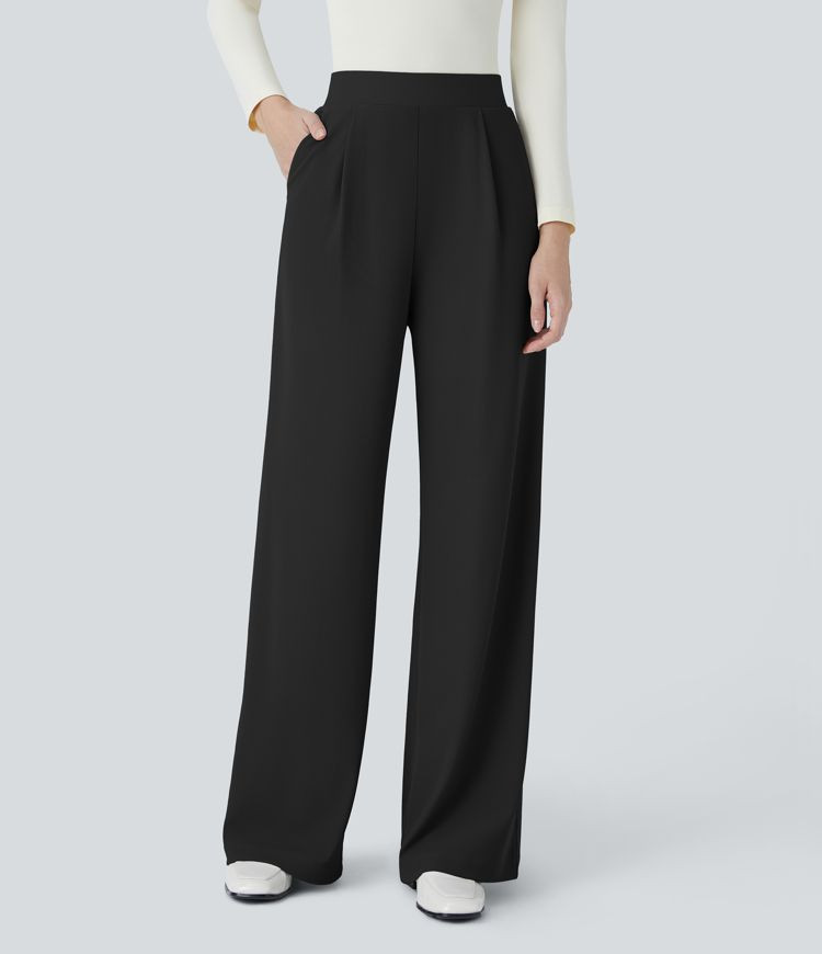 Halara Flex™ High Waisted Body Sculpt Waist-Slimming Pocket Wide Leg Micro Waffle Work Pants | HALARA