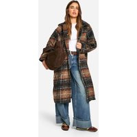 Womens Check Wool Look Coat - Brown - 16 | NastyGal UK