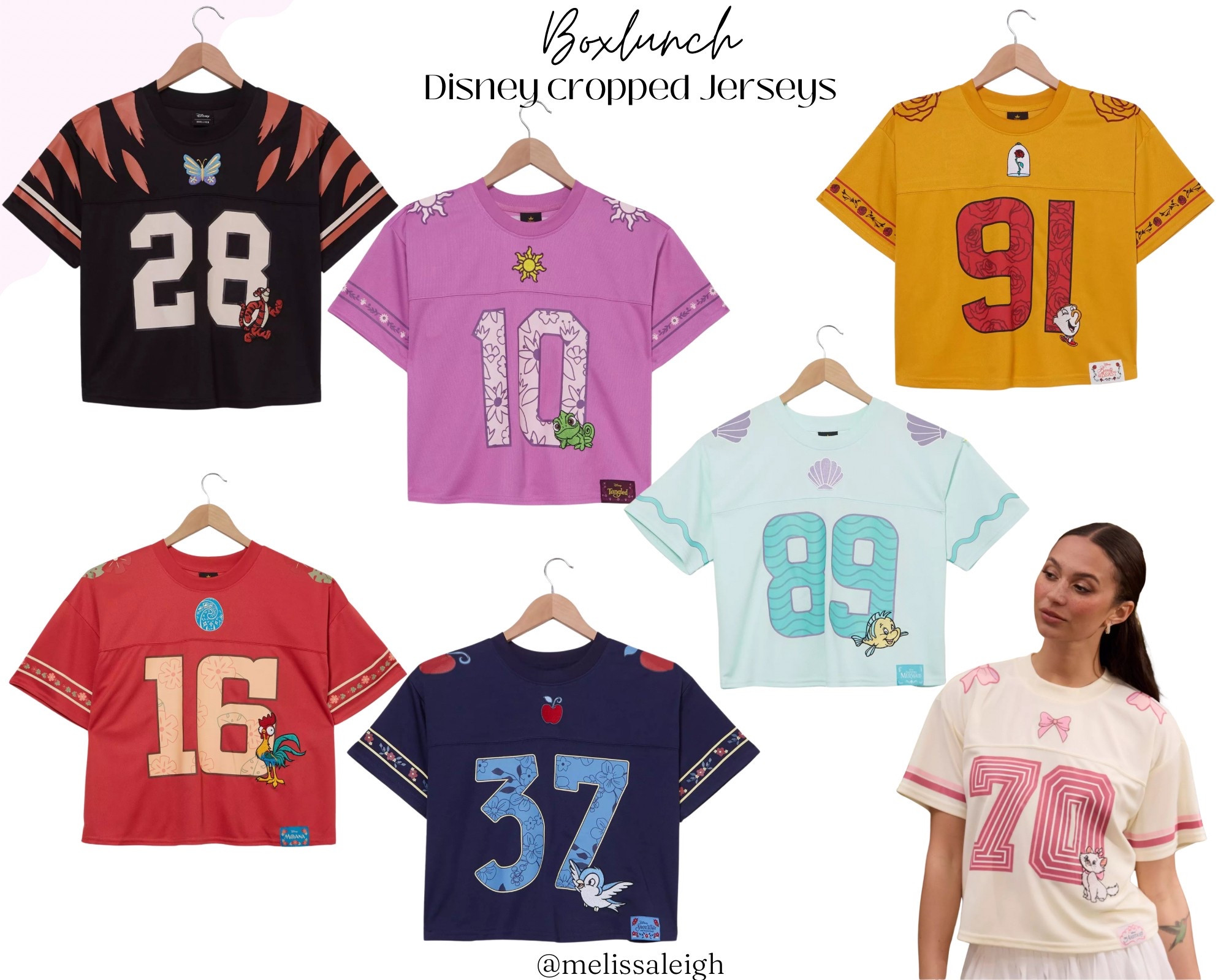 Boxlunch Disney cropped football jerseys - Disney princesses - Ariel, Moana, Belle, rapunzel, Snow White - Marie from aristocats and tigger from Winnie the Pooh 

Midsize, midsize outfit, size 10, ootd, Outfit inspo, hundred acres woods finds, Disney parks Outfit, Disney bound,  under $50 outfit, affordable outfit, casual outfit, Disney princess , Etsy finds, Disney outfit, Mickey ears, minimal Disney style, #ltkdisney, Disney ears, Disney aesthetic, theme park outfit, Disney parks outfit ideas, comfy Disney outfit, 

#LTKStyleTip #LTKFindsUnder100 #LTKTravel