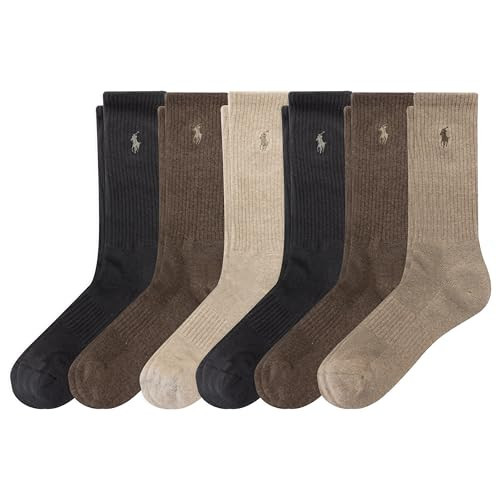 Polo Ralph Lauren Men's Athletic Performance Cotton Crew Socks-6 Pair Pack-Breathable Mesh & Sport Moisture Wicking, Brown, 6-12.5 | Amazon (US)