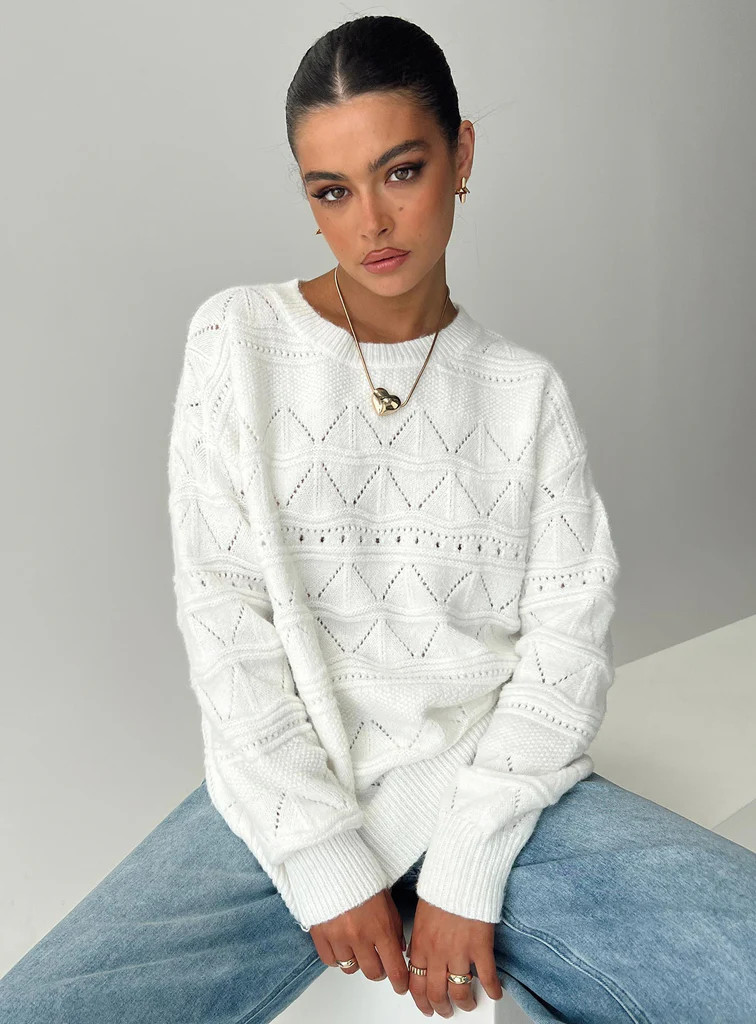 Pierce Pointelle Sweater Cream | Princess Polly US