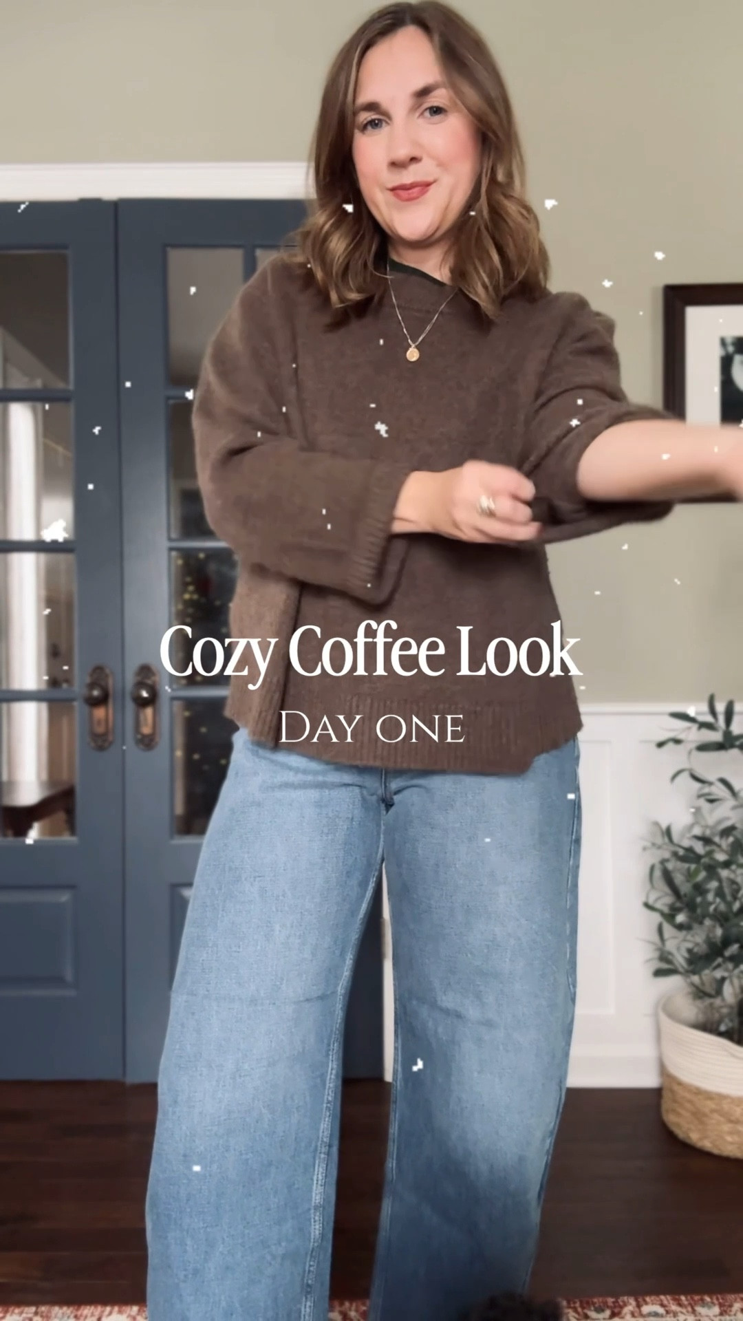Cozy Coffee Look - Day One 

Green Tee- Aritzia - tts
Sweater- quince - up a size 
Jeans- gap- up a size 
Loafers- Freda Salvador - sizes 8 and up go up half a size 

#LTKSeasonal #LTKgrwm #LTKOver40