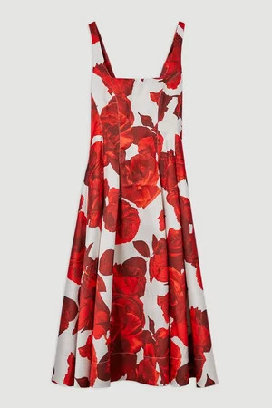 Rose Floral Twill Prom Dress | Karen Millen UK + IE + DE + NL