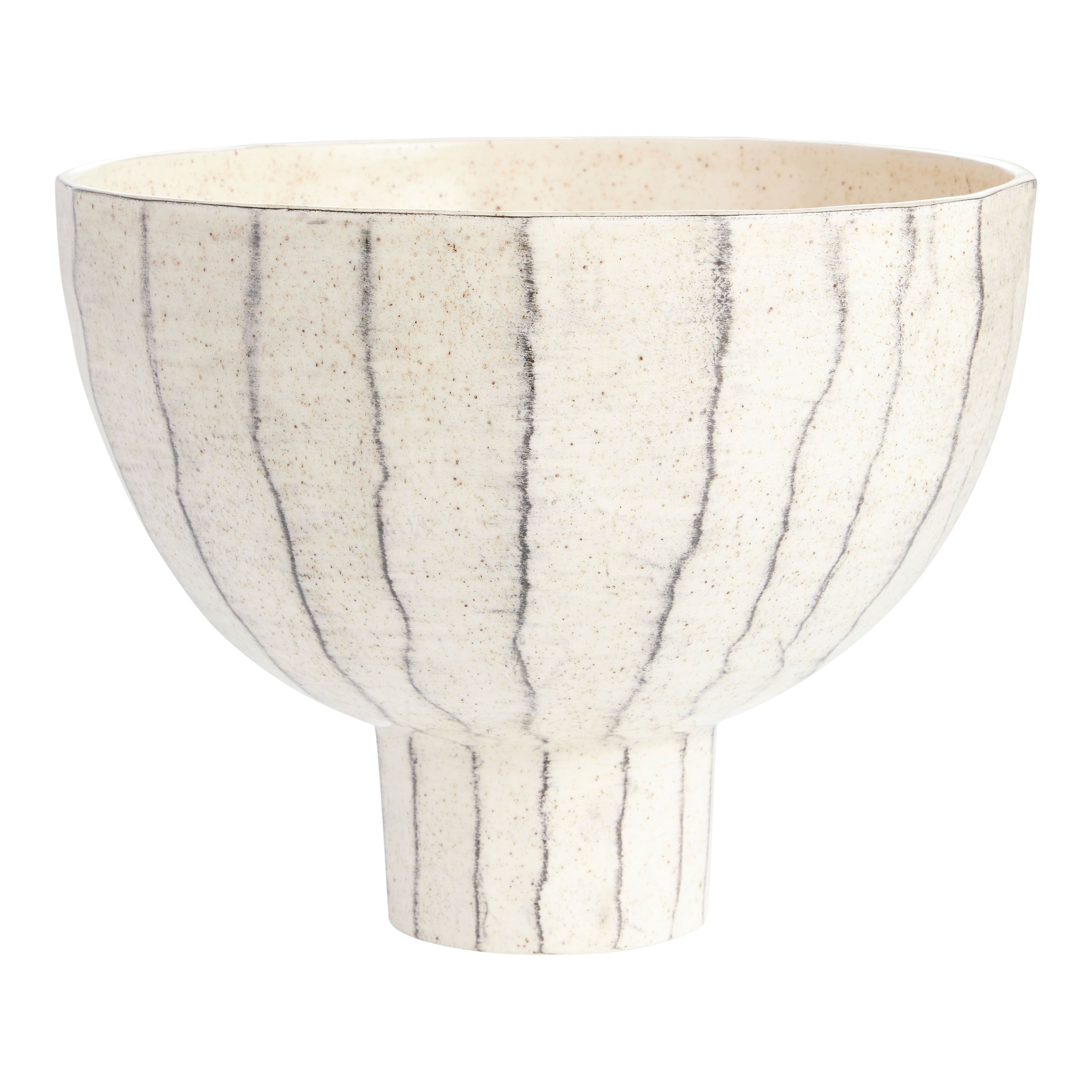 CRAFT Catarina Ivory And Charcoal Ceramic Striped Bowl | World Market