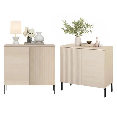 Union Rustic Modern Minimalist Wood Nightstand Set Of 2 With Doors , Large End Table,Reeded Design Bedside Table For Bedroom, Living Room,Entryway | Wayfair North America