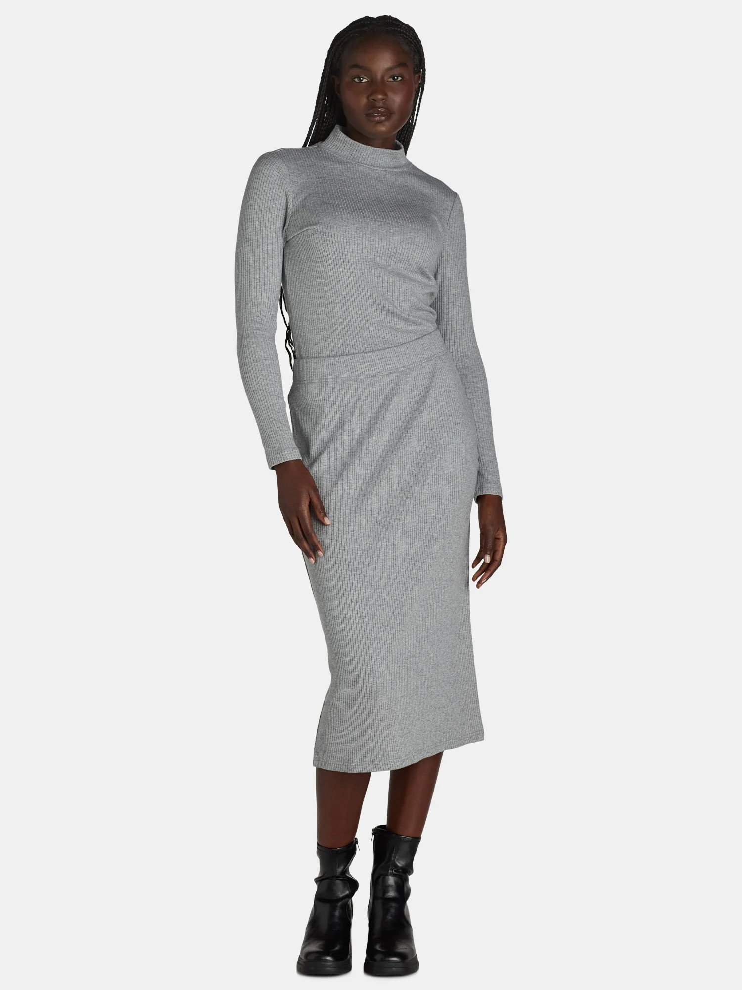 Time and Tru Women’s Ribbed Midi Skirt, Sizes XS-XXXL | Walmart (US)