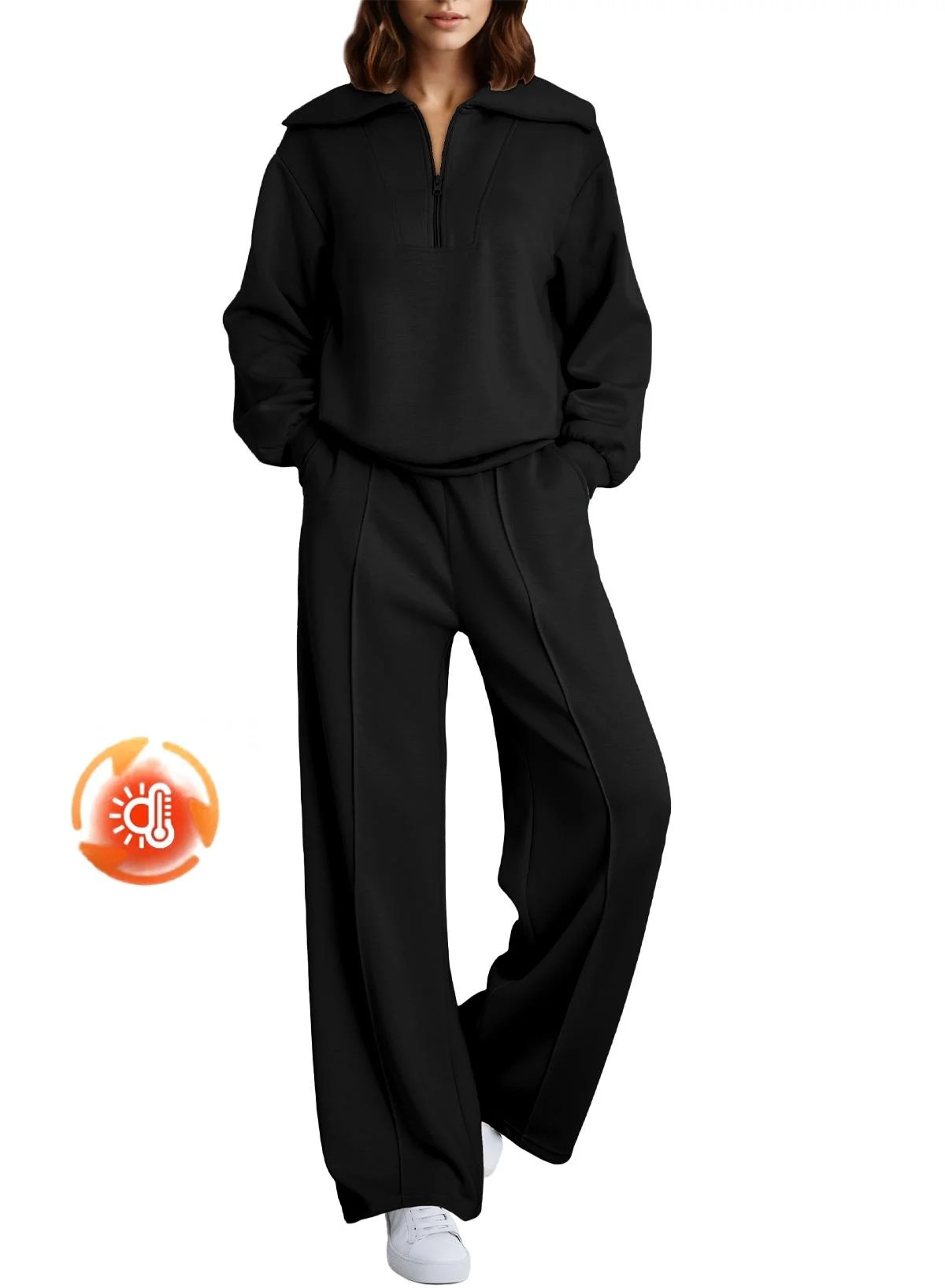 DOKOTOO Womens Sweatsuits 2 Piece Sets Oversized Fleece Lining Half Zip Sweatshirt Matching Wide ... | Walmart (US)