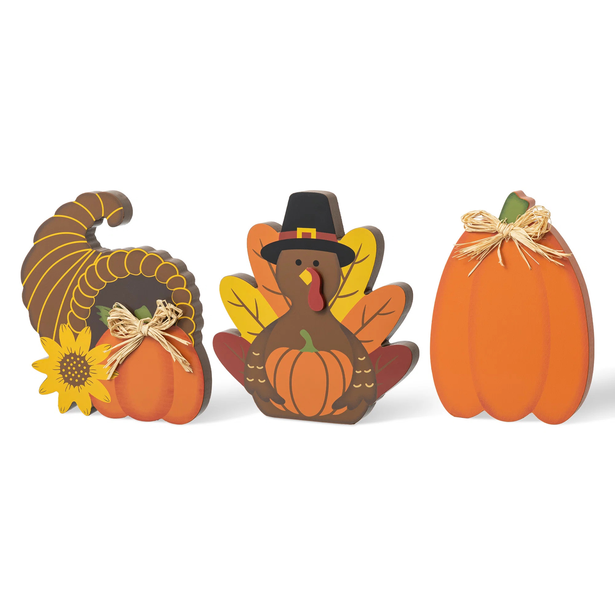 The Holiday Aisle® 3 Piece 7"H Thanksgiving Wooden Pumpkin, Turkey & Croissant Table Decor Set &... | Wayfair North America