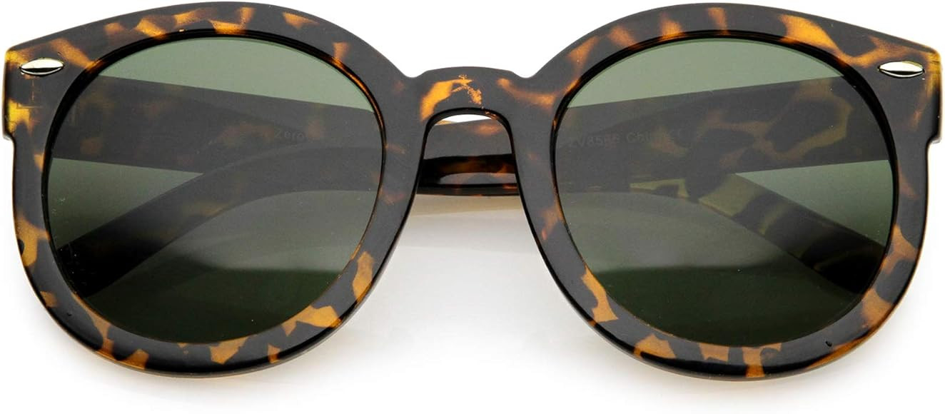 Round Retro Oversized Sunglasses for Women with Colored Mirror and Neutral Lens 53mm | Amazon (US)