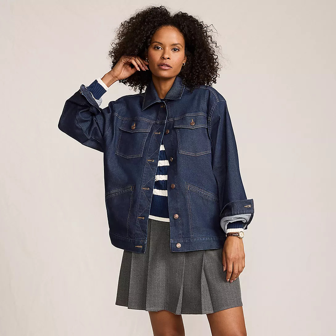 Women's Oversized Denim Trucker Jacket | Lands' End (US)