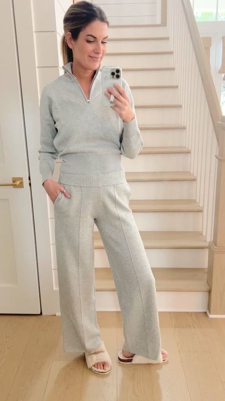 Gray athleisure outfit (wearing xs in both) on major sale! linking the save option from Amazon as well! I've been loving these amazon slippers too 🙌🏻. 

Casual outfit. Two piece set. Neutral fashion. 

#LTKSaleAlert #LTKOver40 #LTKSummerSales