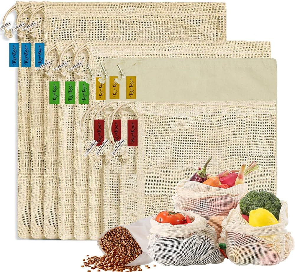 Reusable Produce Bags Grocery Washable - Cotton Organic Mesh Bags Muslin Bags with Drawstring Oni... | Amazon (US)
