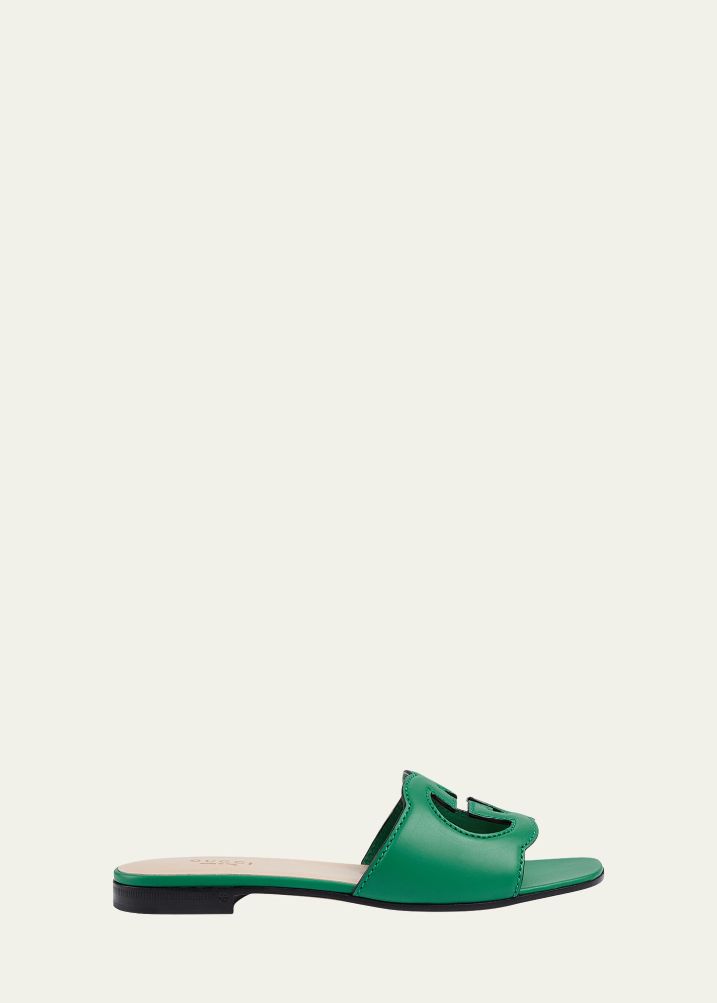 Gucci Leather Logo Cutout Flat Sandals | Bergdorf Goodman