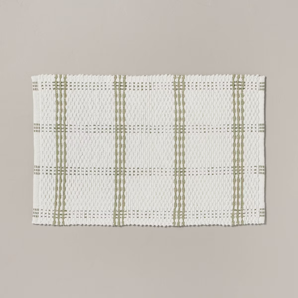 20"x32" Open Plaid Bath Rug Green/Cream - Hearth & Hand™ with Magnolia: Woven Cotton, Machine W... | Target