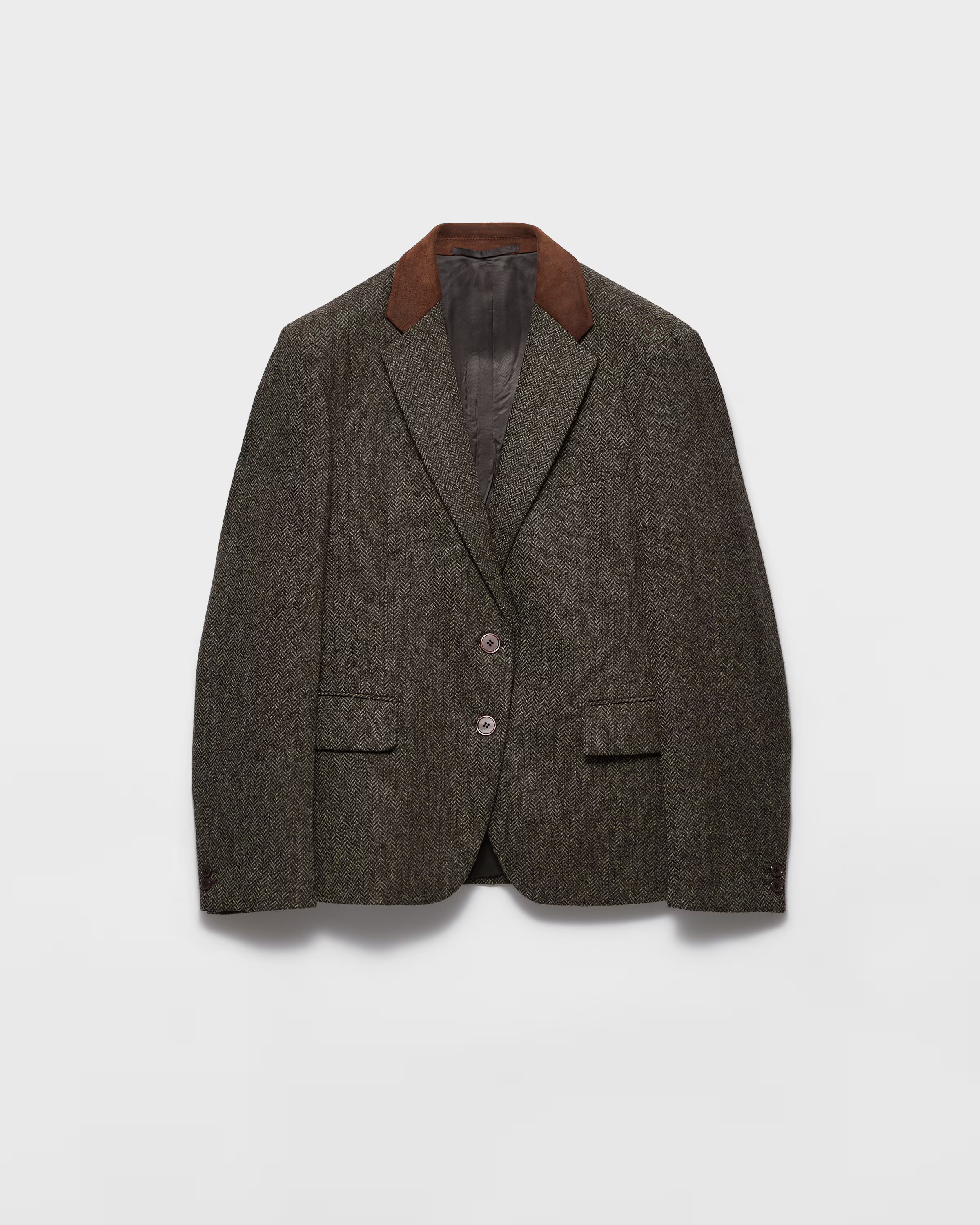 Ebony Single-breasted Shetland Wool Chevron Jacket | PRADA | Prada UK
