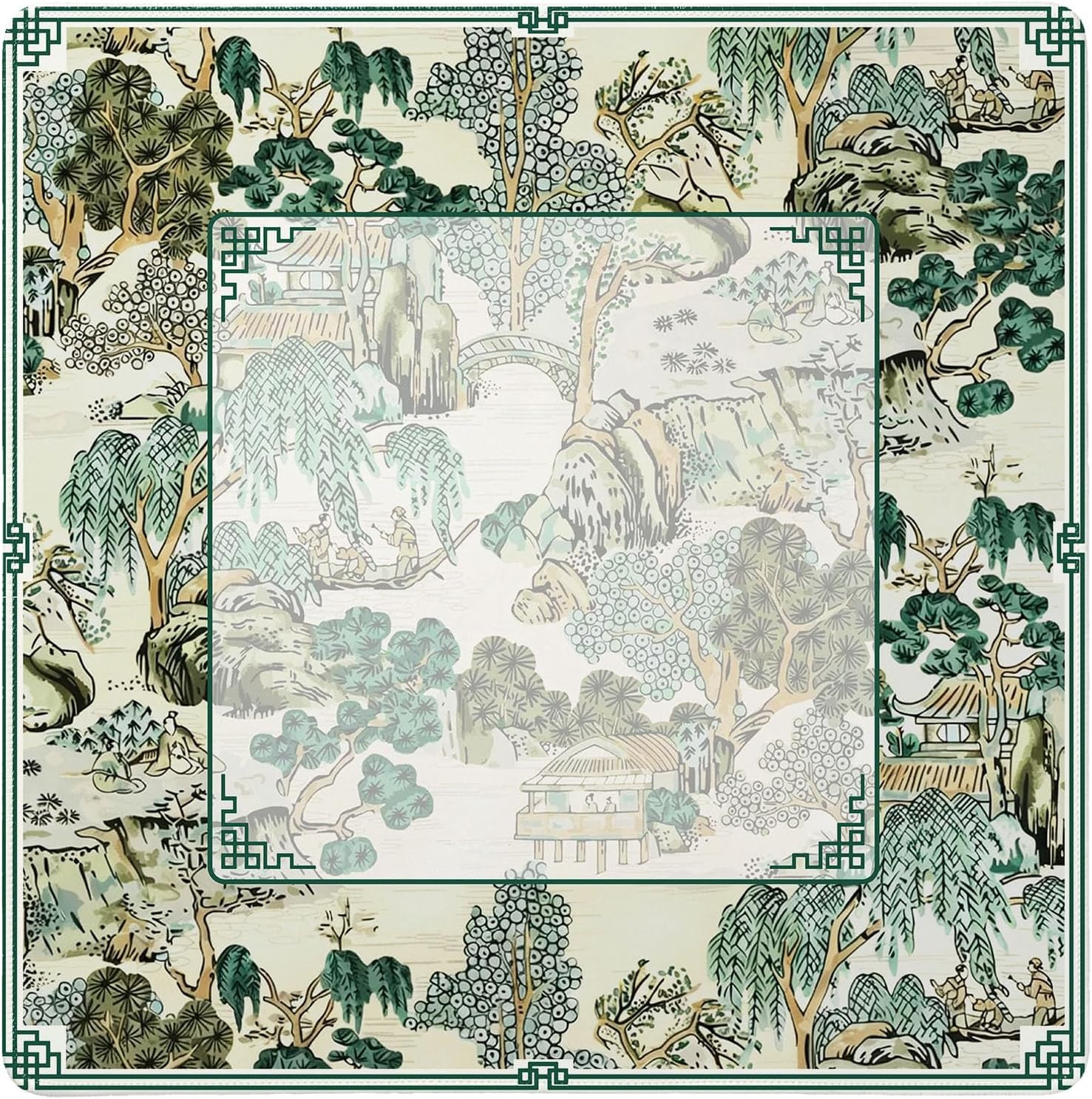 UTELKA Green Chinoiserie Mahjong Mat, Chinese Mahjong Table Cover 31.5 in | Amazon (US)