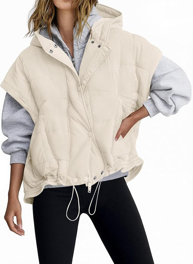 Tankaneo Womens Oversized Hooded Quilted Puffer Vest Cap Sleeve Warm Trendy Jackets Padded Outerw... | Amazon (US)