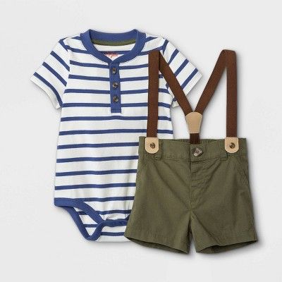 Baby Boys' Striped Henley Suspender Top & Bottom Set - Cat & Jack™ Cream | Target