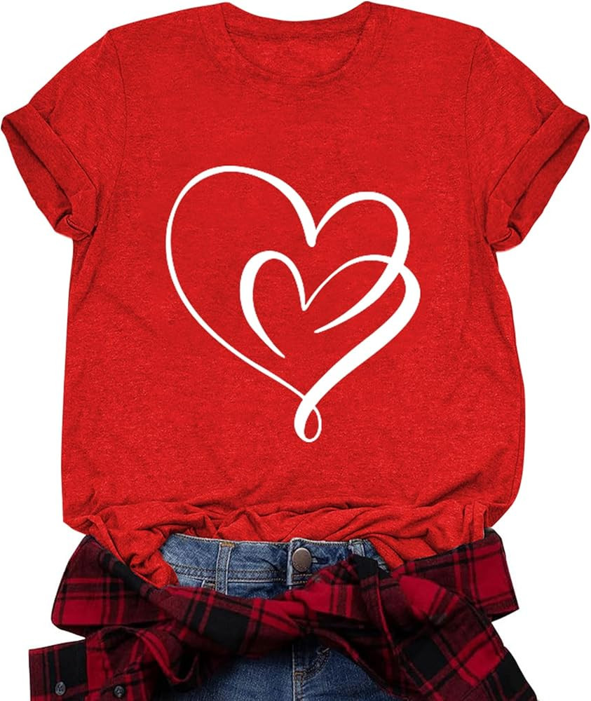 Valentines Day Shirts for Women Cute Love Heart Shirts Tee Tops Short Sleeve Tshirt Valentines Gi... | Amazon (US)