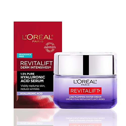 L'Oreal Paris Revitalift Moisturizer, Hyaluronic Acid Water Cream with Ceramides, Deeply Hydrating, Fragrance Free 1.7 oz + Serum Sample | Amazon (US)