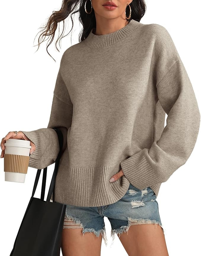 ATHMILE Sweaters for Women 2025 Fall Fashion Outfits Long Sleeve Loose Casual Crewneck Ribbed Kni... | Amazon (US)